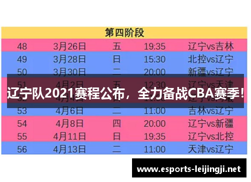 辽宁队2021赛程公布，全力备战CBA赛季！